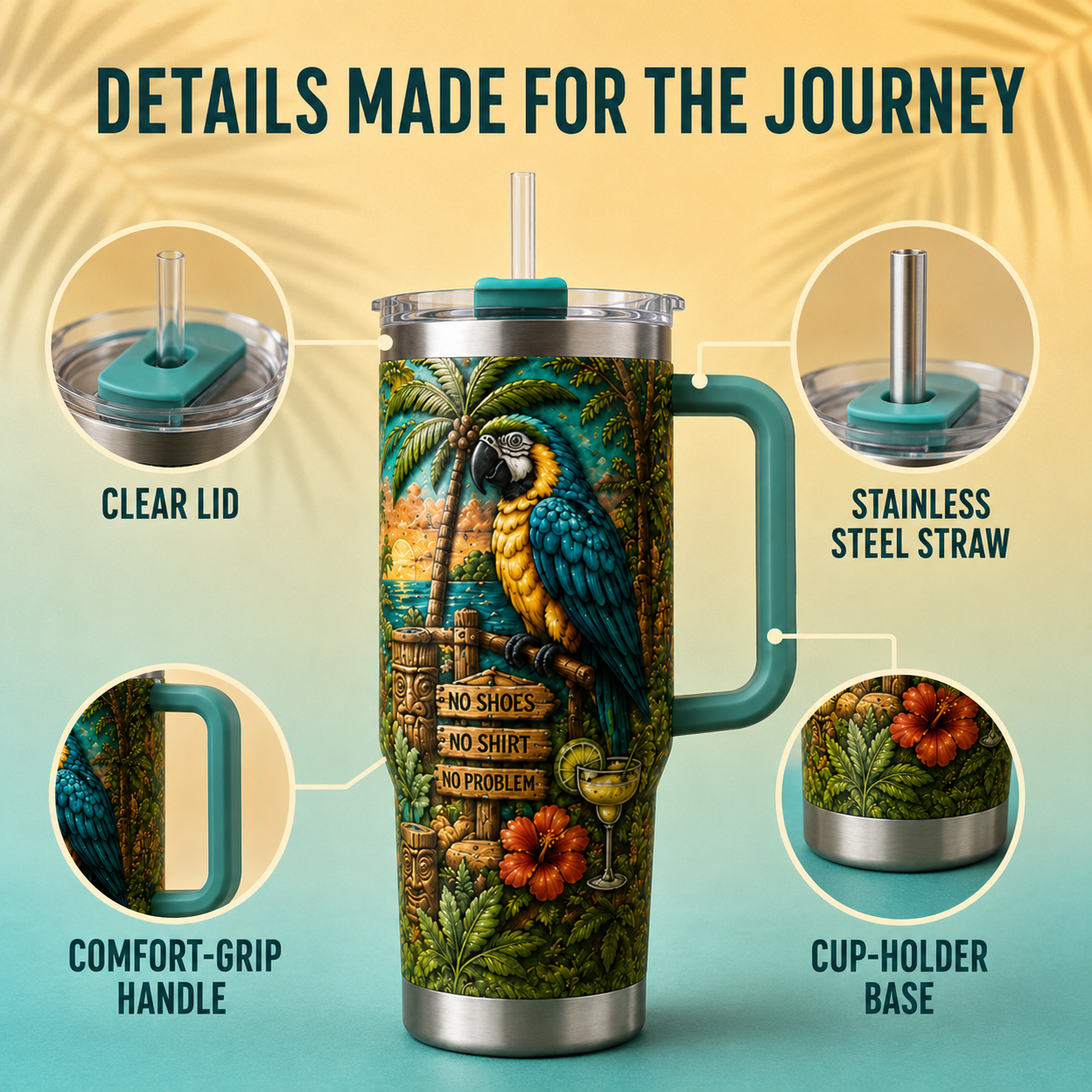 🌴 70% OFF — Tiki Life Parrot 30/40oz Travel Tumbler 🦜 Paradise Is Calling! 🍹