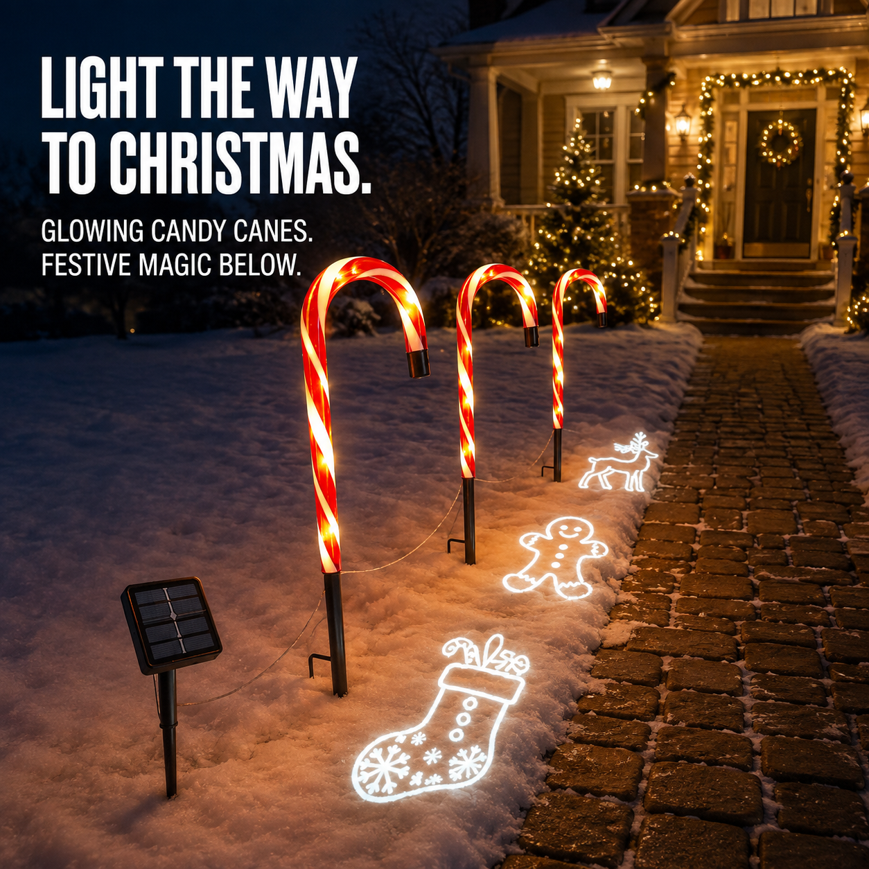 🔥LAST DAY 50% OFF🎄Solar Candy Cane Projector Pathway Lights – Light the Way to Christmas 