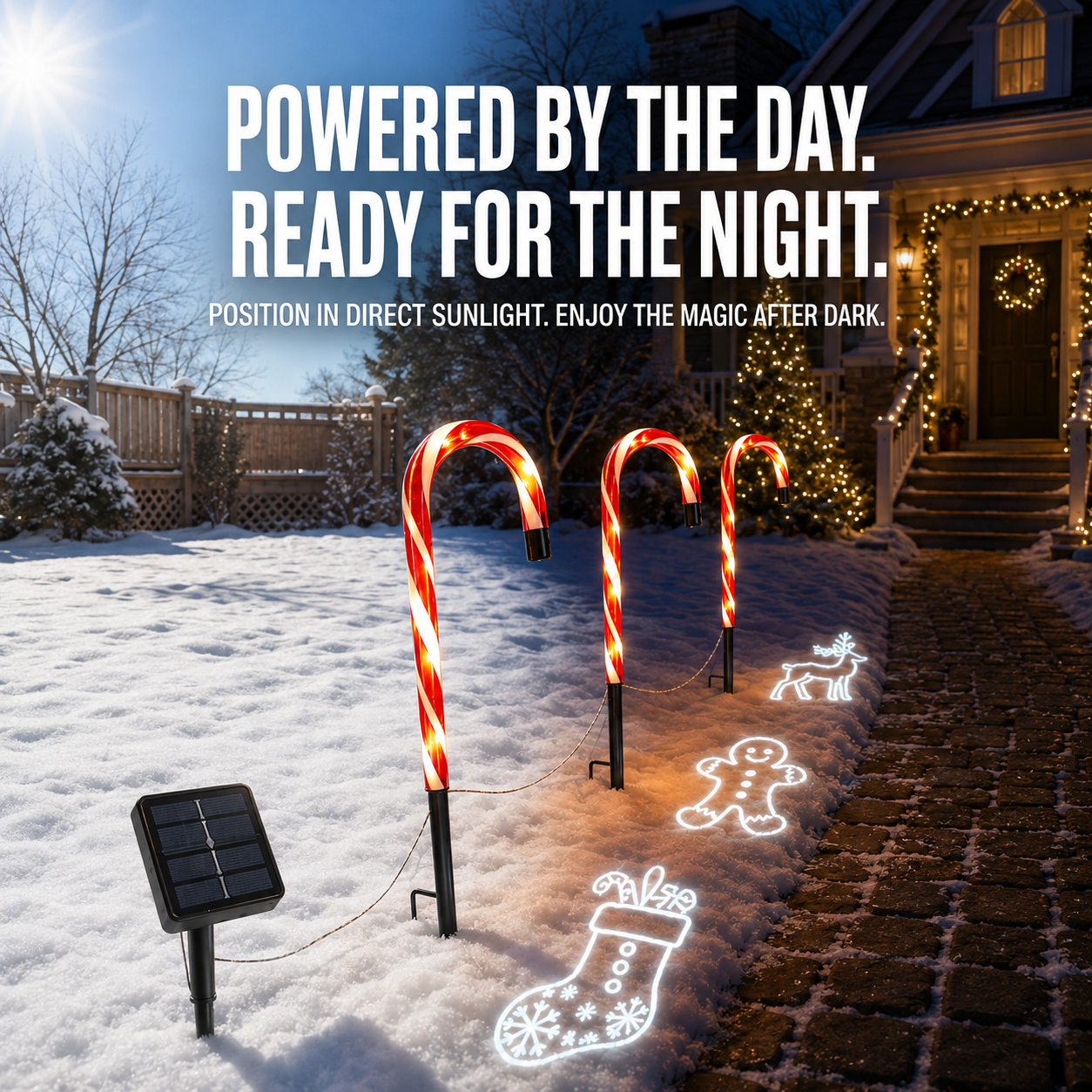 🔥LAST DAY 50% OFF🎄Solar Candy Cane Projector Pathway Lights – Light the Way to Christmas 