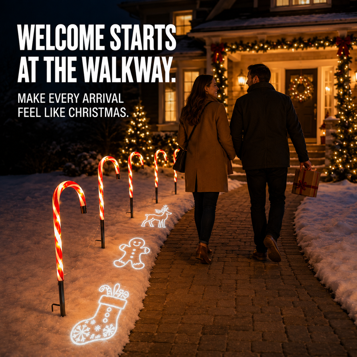 🔥LAST DAY 50% OFF🎄Solar Candy Cane Projector Pathway Lights – Light the Way to Christmas 