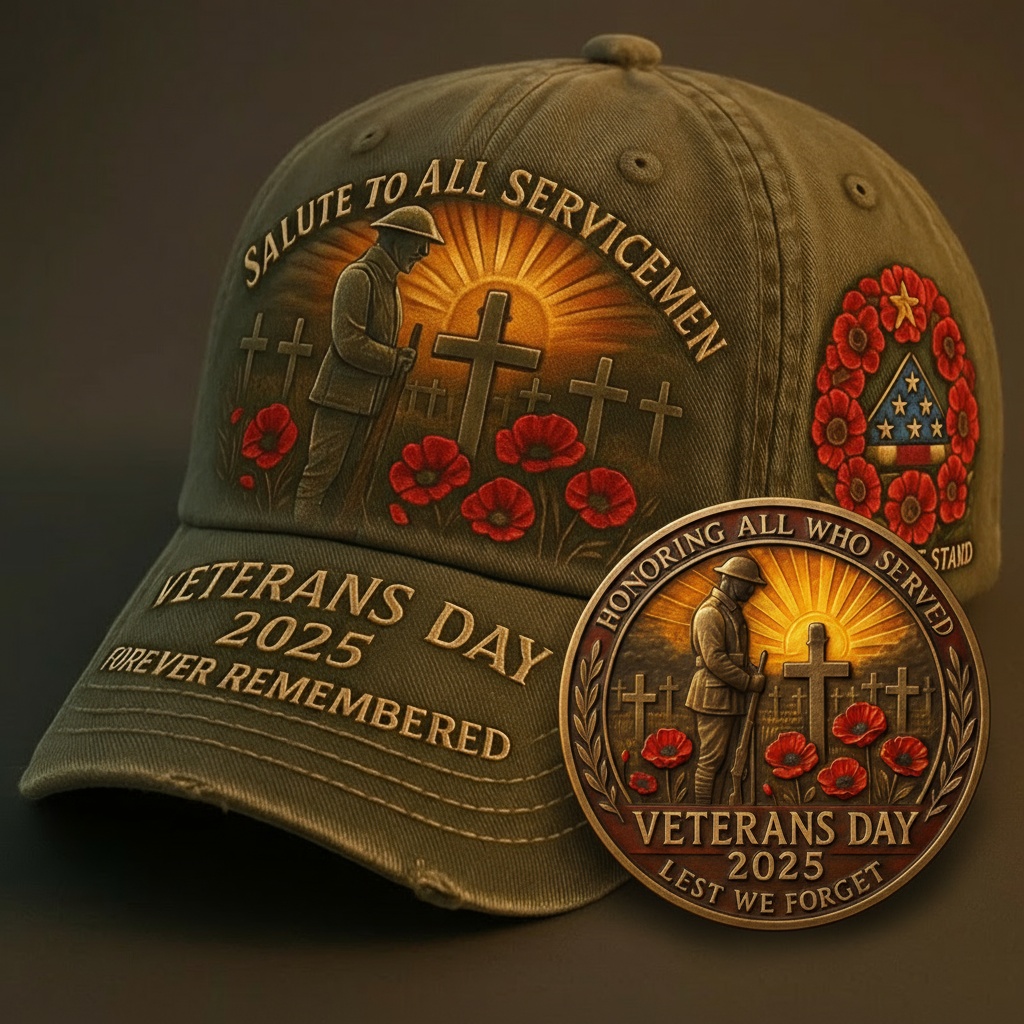 🌹Fallen Heroes Remembrance Hat & Coin✝️ In Memory of the Brave
