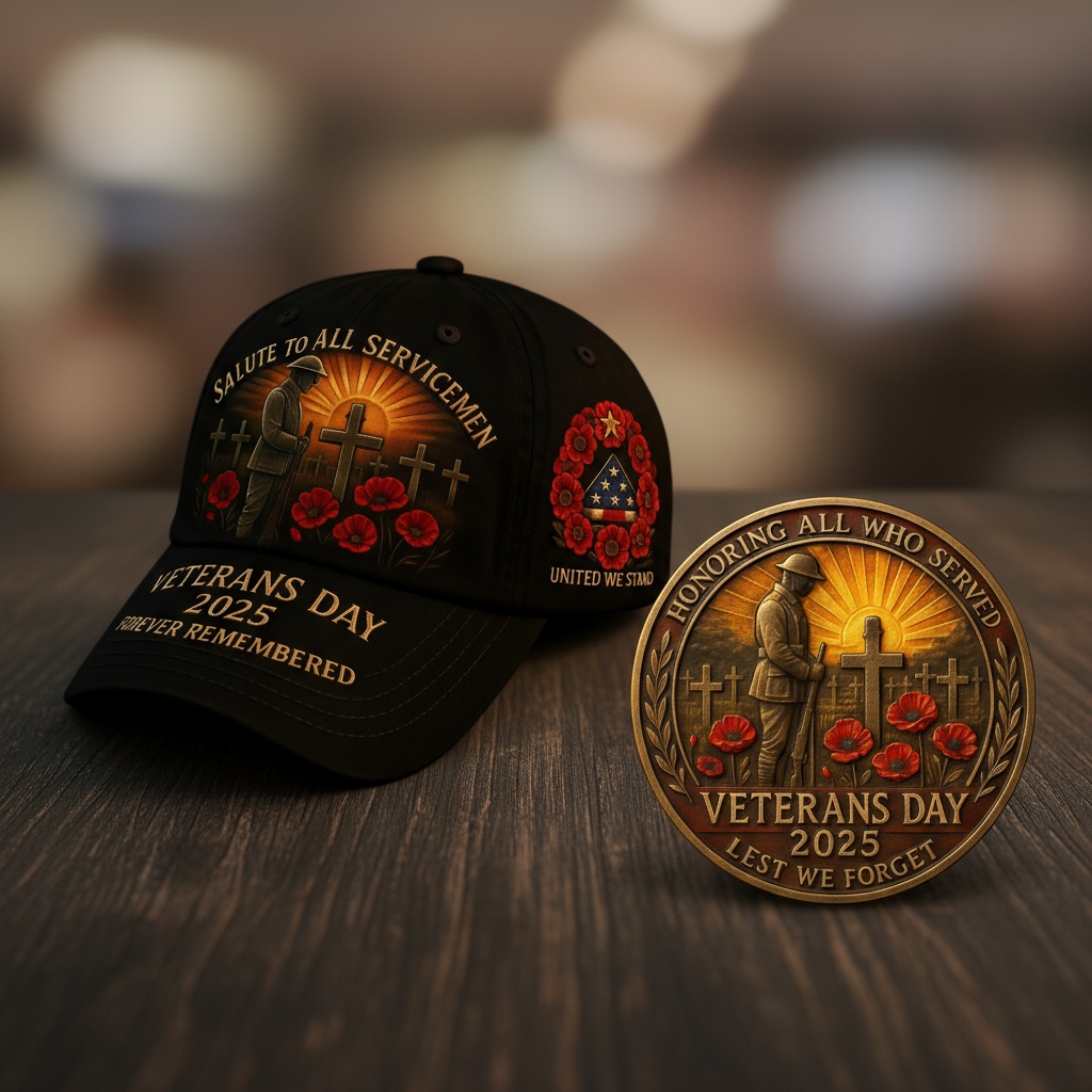 🌹Fallen Heroes Remembrance Hat & Coin✝️ In Memory of the Brave