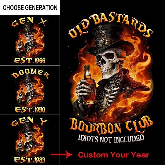 Old Bastards Bourbon Club Custom Year Gen X, Boomer T-shirt