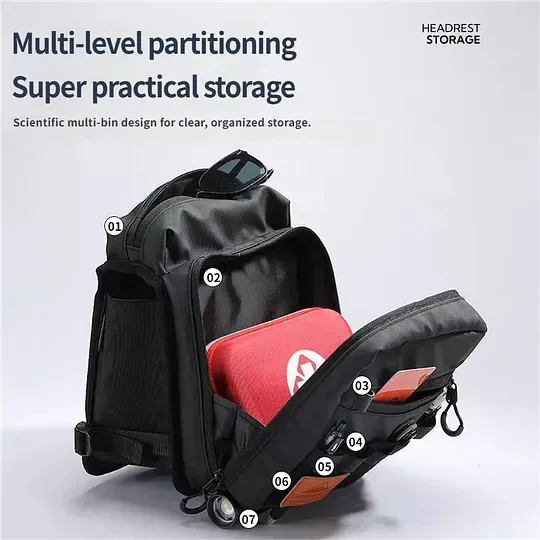 Tactical vehicle storage bag, rear seat headrest extended storage bag, suitable for camping and off-road gear storage.