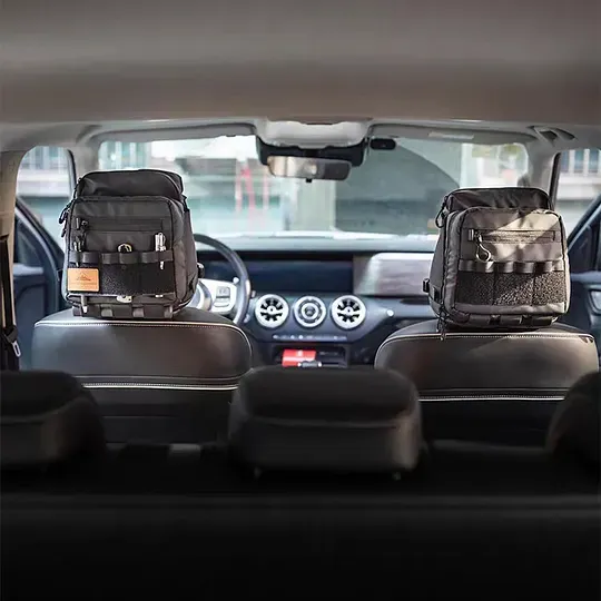 Tactical vehicle storage bag, rear seat headrest extended storage bag, suitable for camping and off-road gear storage.