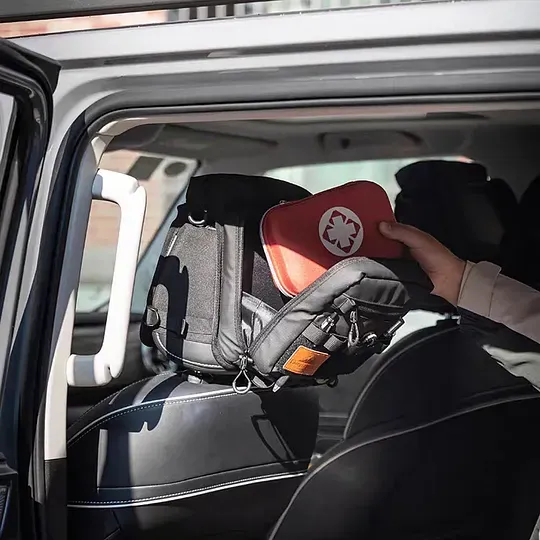 Tactical vehicle storage bag, rear seat headrest extended storage bag, suitable for camping and off-road gear storage.
