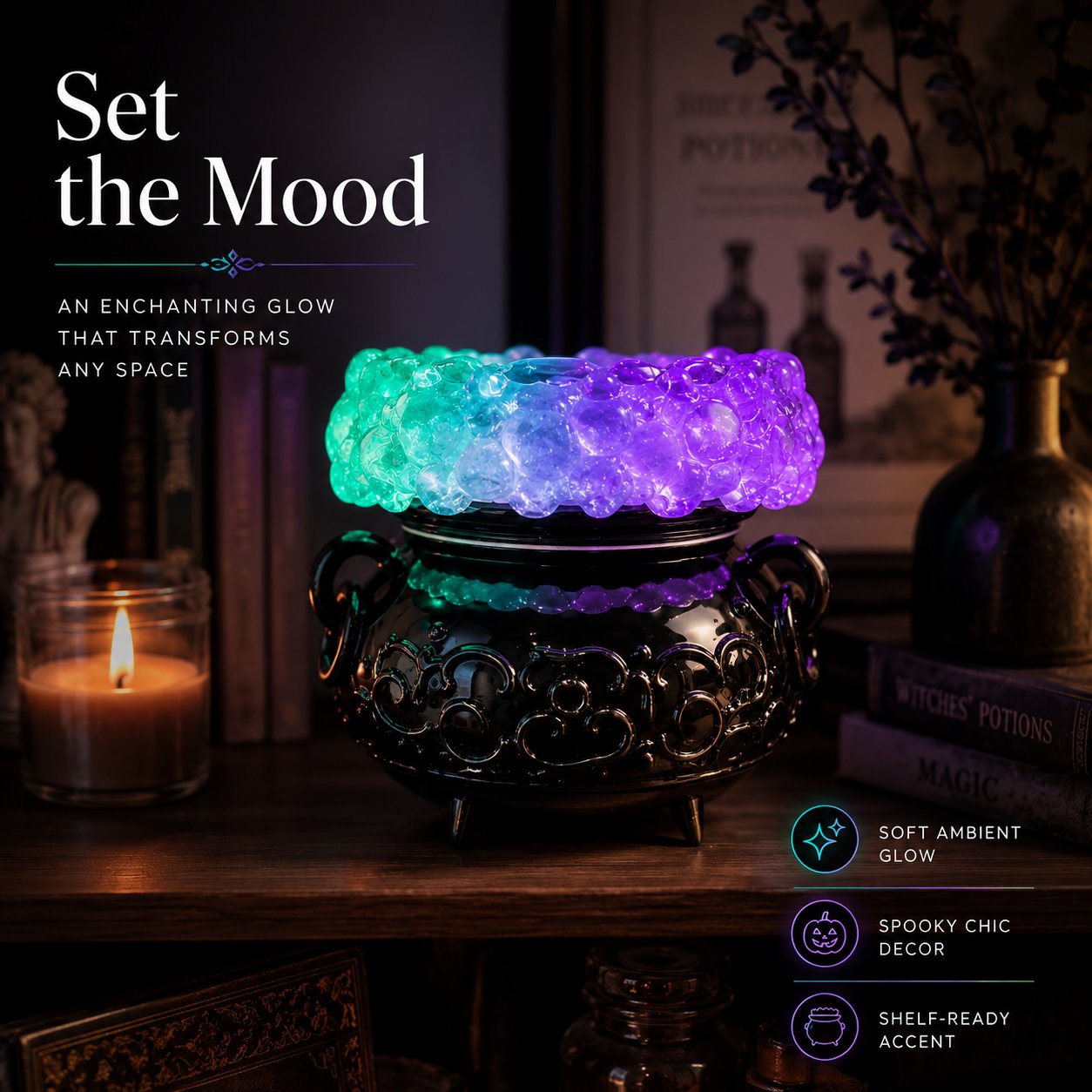 🎃 Early Halloween Sale | Glowing Bubbling Cauldron Candle Holder