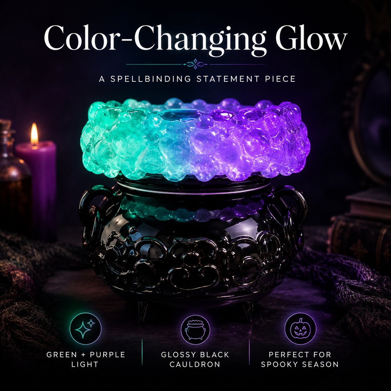 🎃 Early Halloween Sale | Glowing Bubbling Cauldron Candle Holder