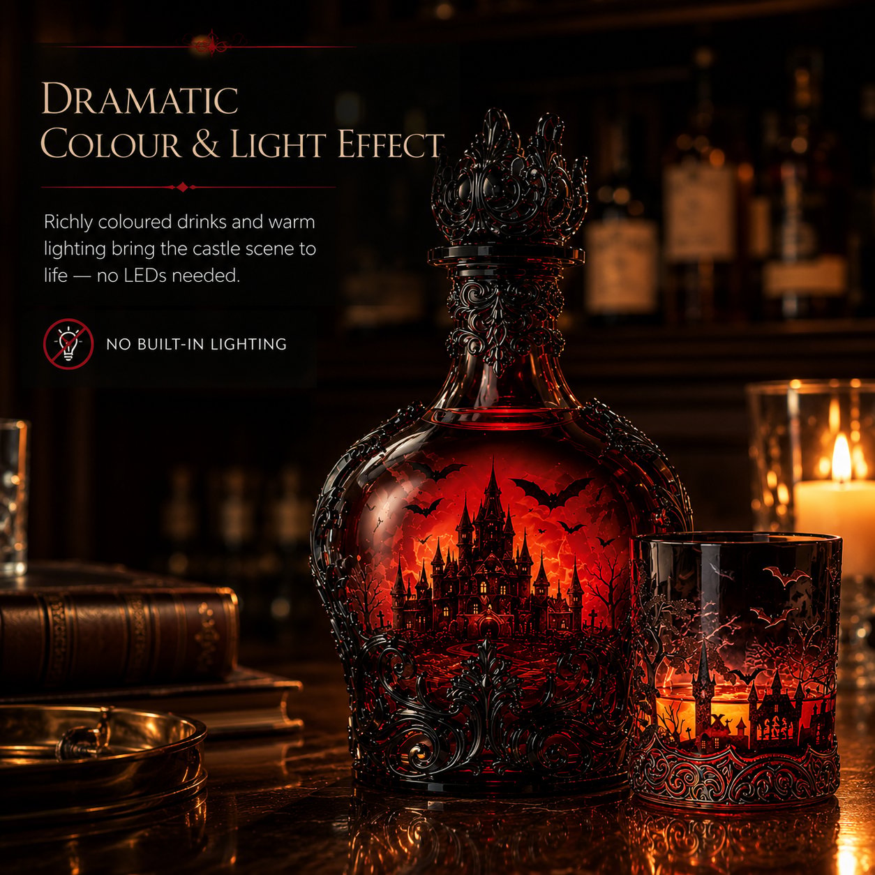 🦇🍺Gothic Vampire Castle Whisky Decanter & Tumbler(📦Buy 2 Free Shipping)