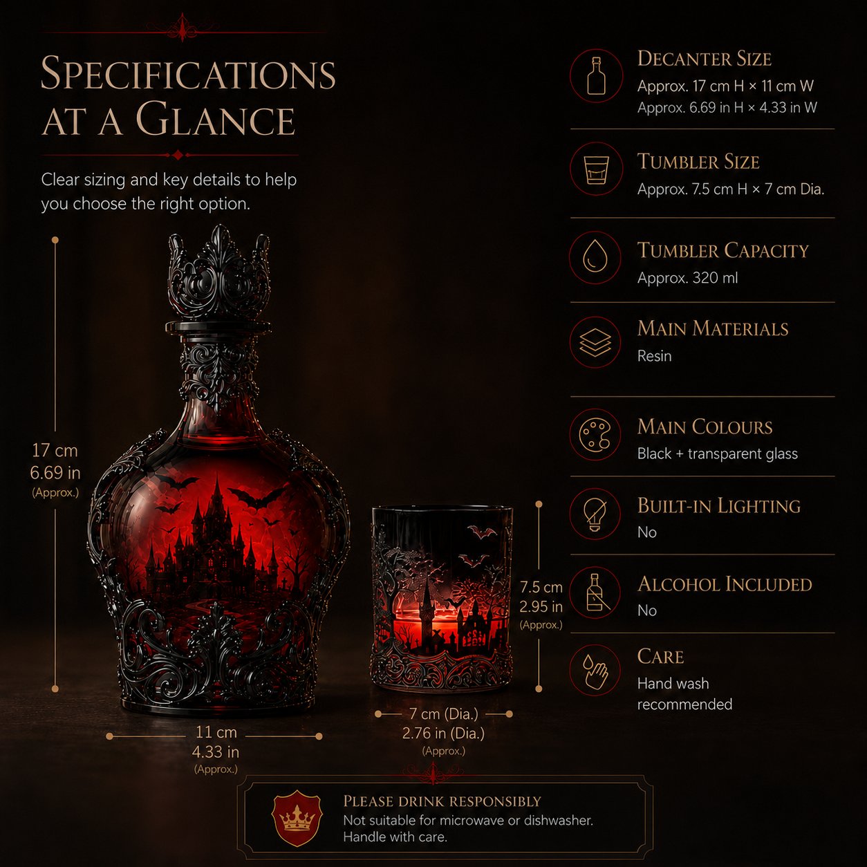 🦇🍺Gothic Vampire Castle Whisky Decanter & Tumbler(📦Buy 2 Free Shipping)