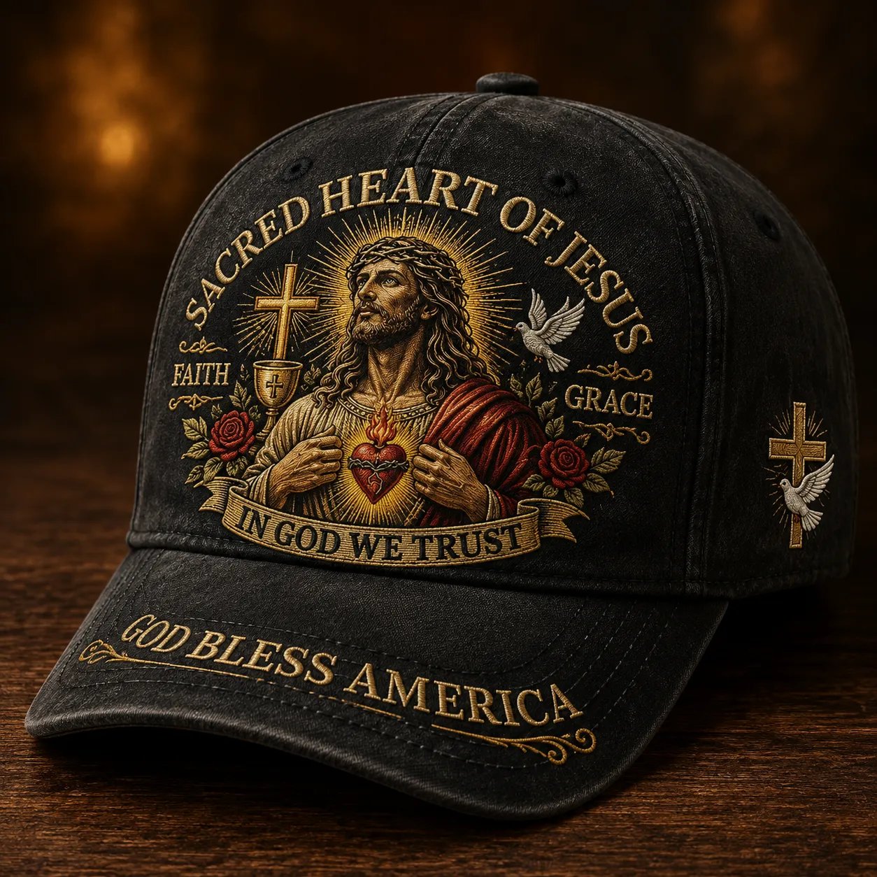 ✝️Sacred Heart Of Jesus Faith Cap🎁 Free Double-Sided Honor Coin With Every Cap Purchase