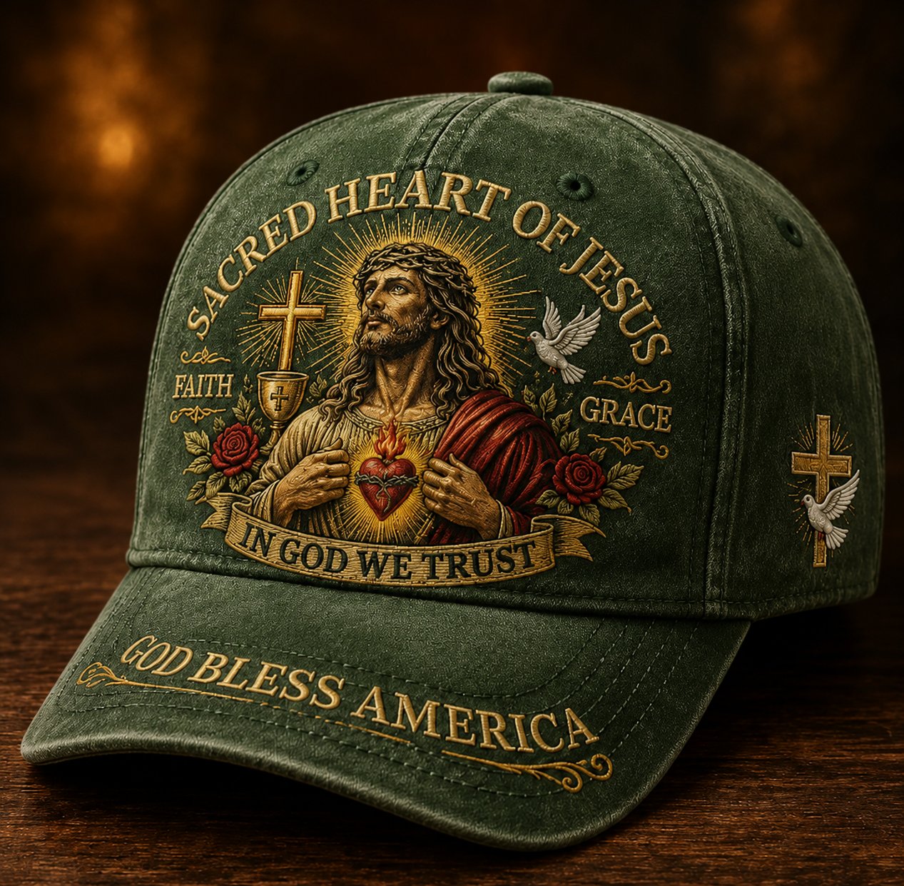 ✝️Sacred Heart Of Jesus Faith Cap🎁 Free Double-Sided Honor Coin With Every Cap Purchase