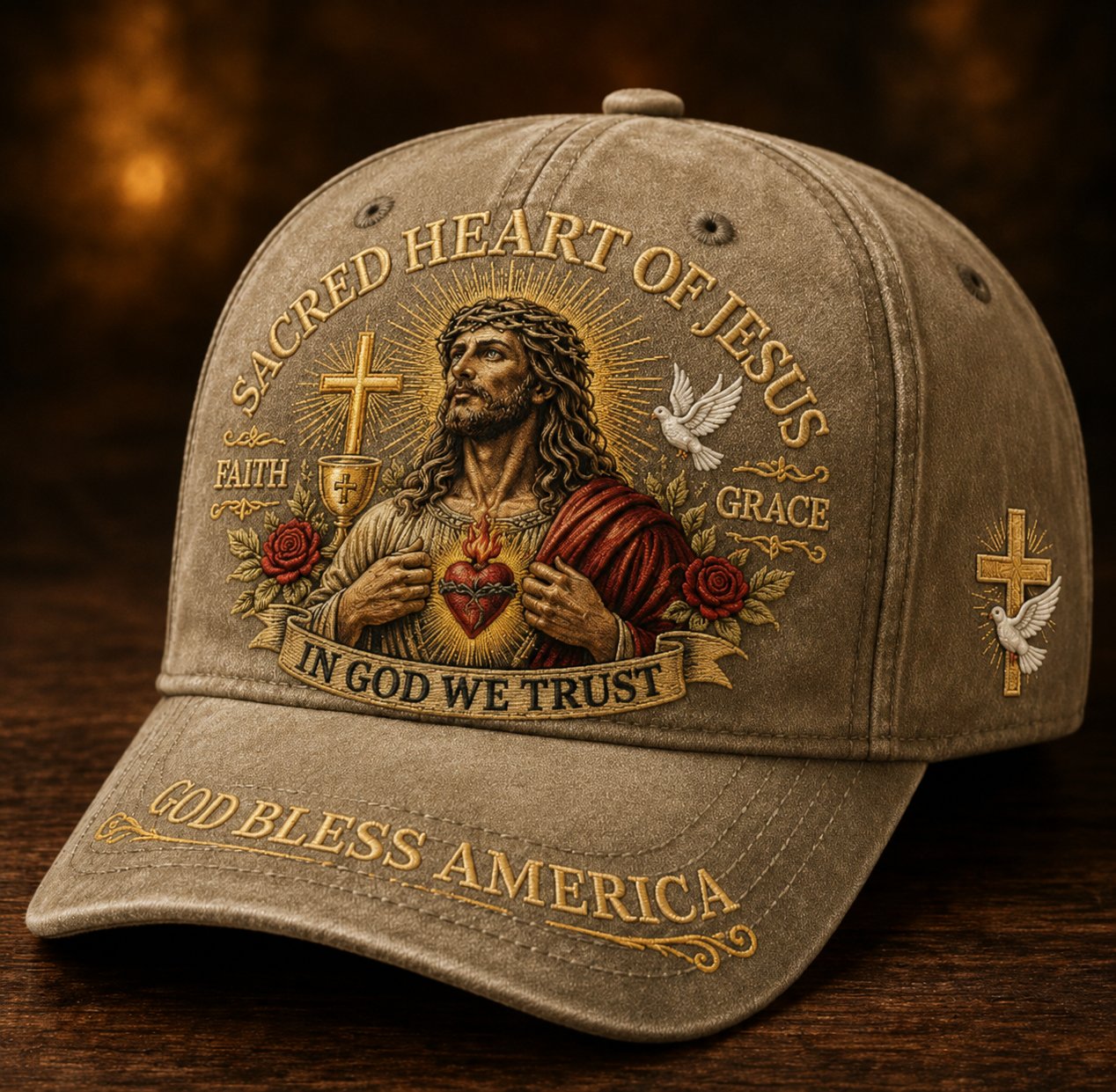 ✝️Sacred Heart Of Jesus Faith Cap🎁 Free Double-Sided Honor Coin With Every Cap Purchase