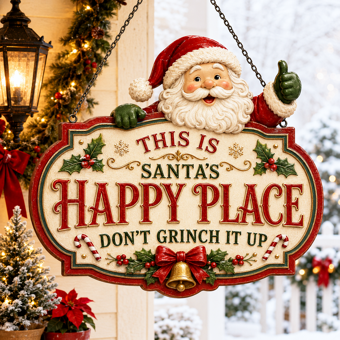 🔥Limited time 70% OFF -🎅✨Christmas Happy Place Wooden Hanging Sign – Festive Door & Covered Porch Décor