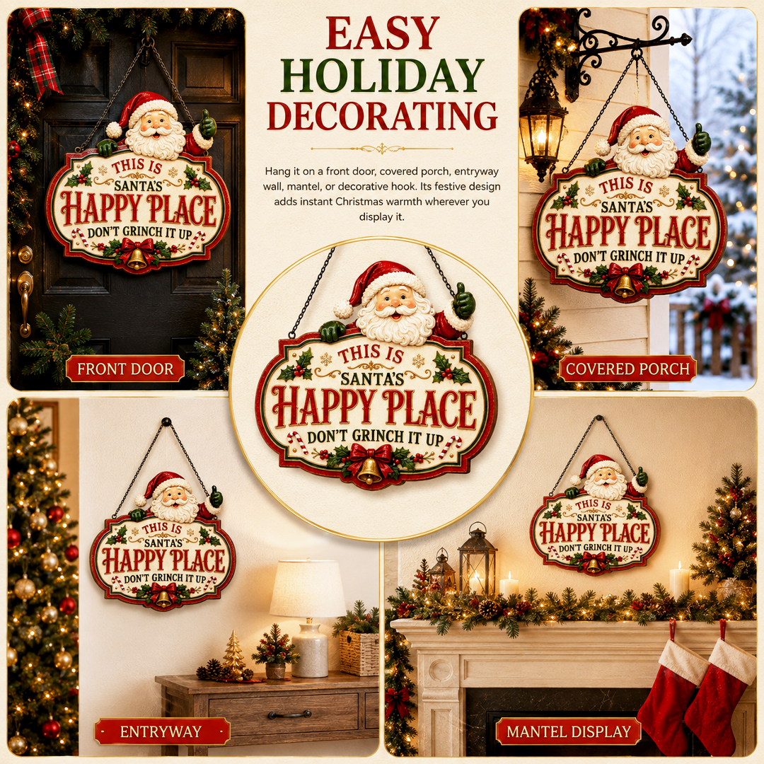 🔥Limited time 70% OFF -🎅✨Christmas Happy Place Wooden Hanging Sign – Festive Door & Covered Porch Décor
