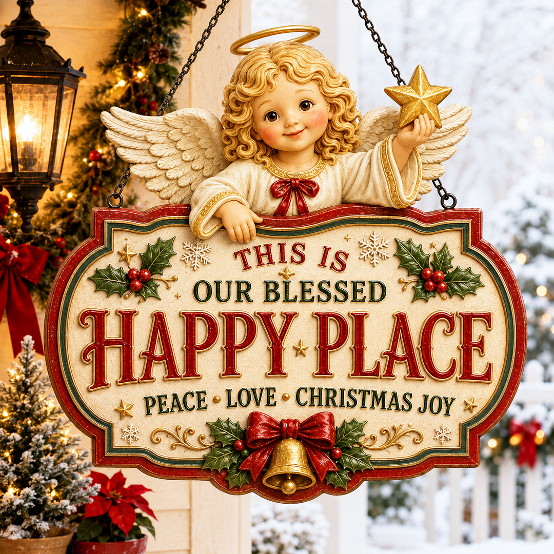🔥Limited time 70% OFF -🎅✨Christmas Happy Place Wooden Hanging Sign – Festive Door & Covered Porch Décor