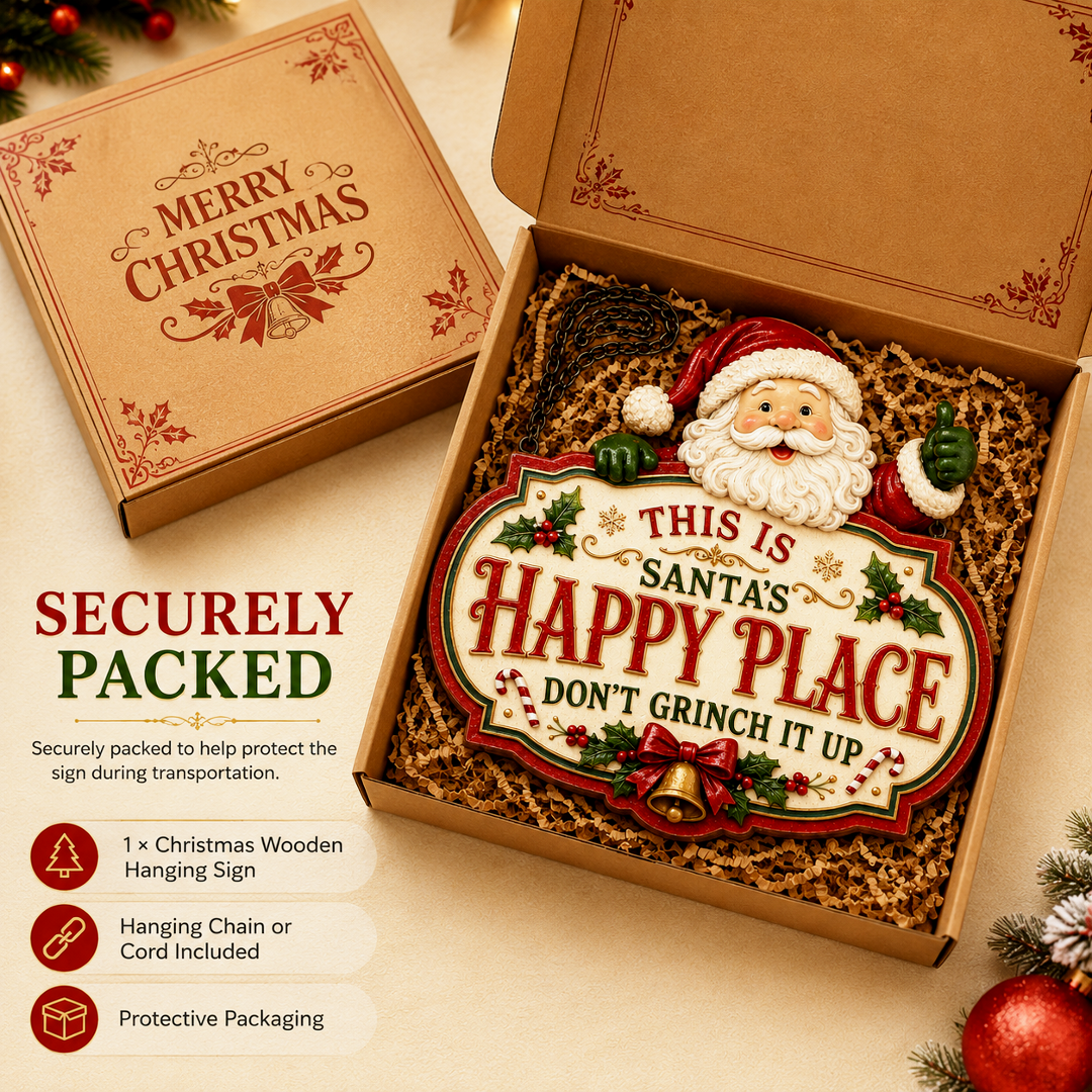 🔥Limited time 70% OFF -🎅✨Christmas Happy Place Wooden Hanging Sign – Festive Door & Covered Porch Décor