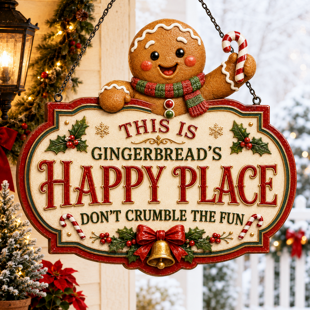 🔥Limited time 70% OFF -🎅✨Christmas Happy Place Wooden Hanging Sign – Festive Door & Covered Porch Décor