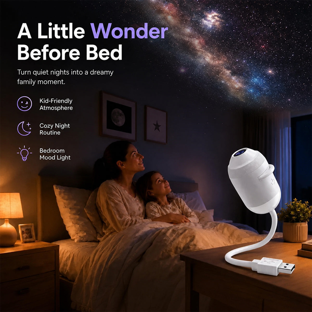 Family relaxing beneath a projected galaxy