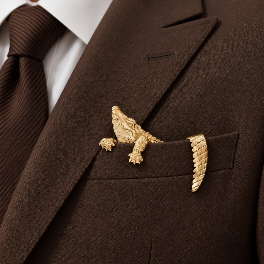 🐊🌟 Luxury Sculpted Animal Brooch – Premium Statement Piece for Suits & Blazers