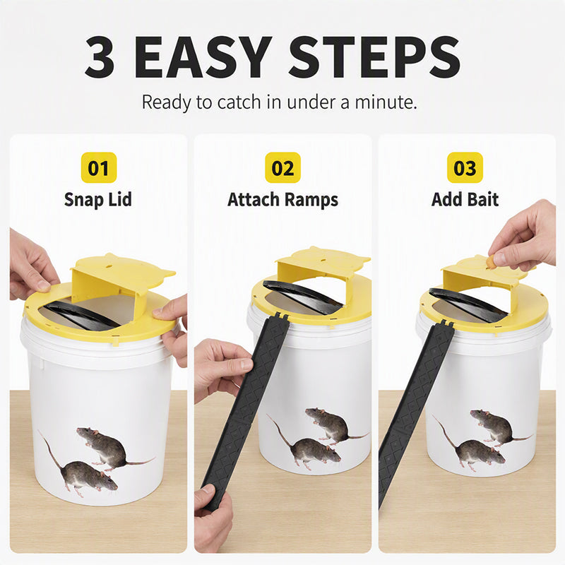 Flip 'N Slide Bucket Mouse Trap - Multi-Catch, Auto-Reset, Humane/Lethal Rat Trap