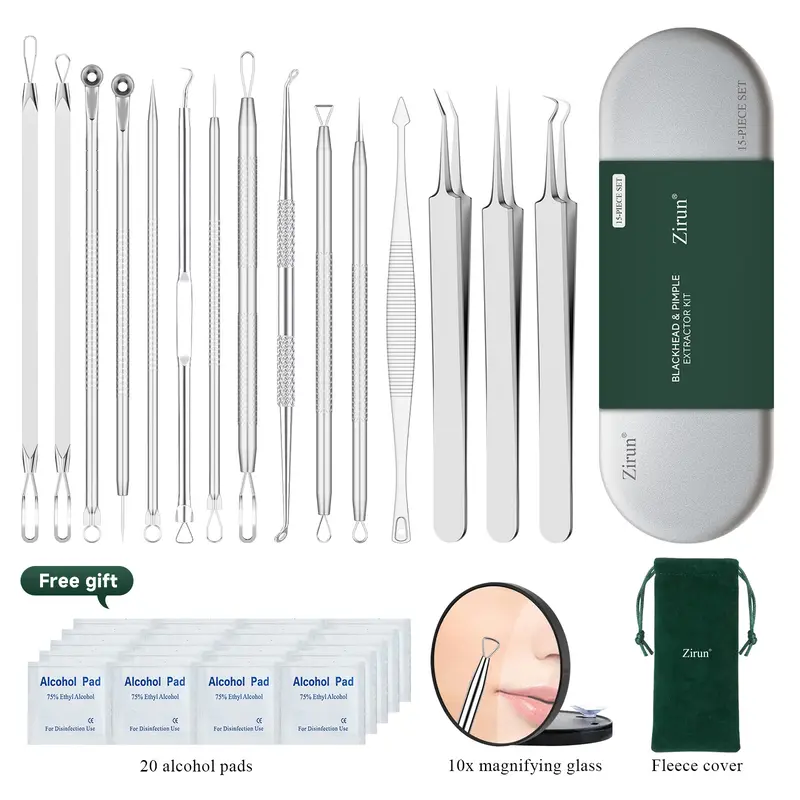 15pcs Pimple Popper Tool Kit – Premium Blackhead Remover 