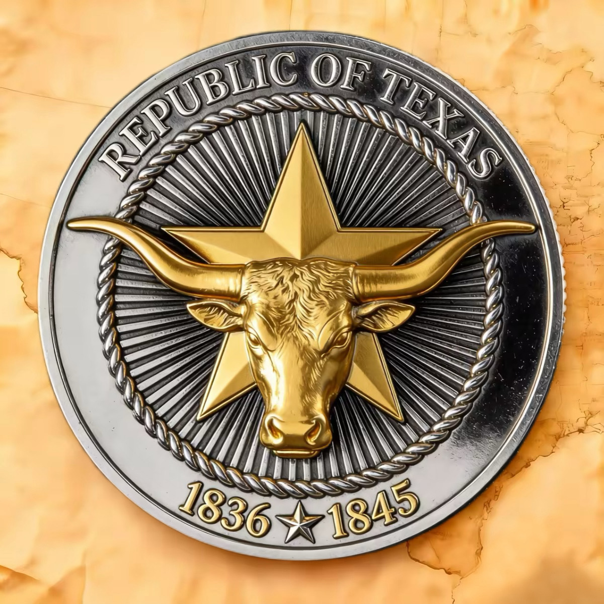 🏆Flash Sale 60% OFF-Republic of Texas Longhorn Challenge Coin – 1836–1845 Lone Star Heritage Collectible