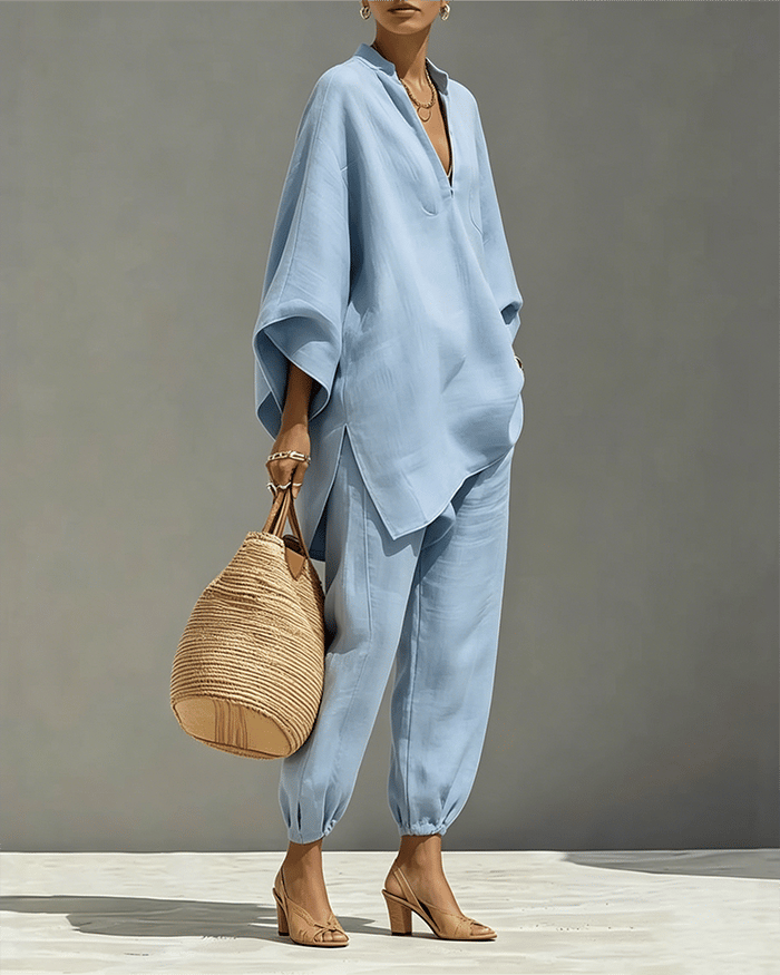 💕V-Neck Relaxed Sleeve Casual Set