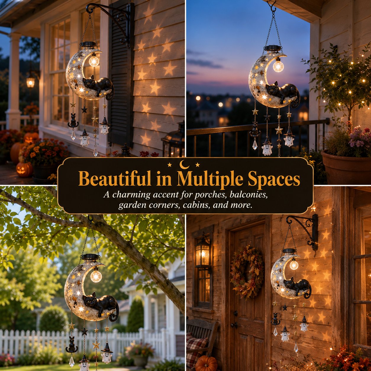 Black cat moon light for porch balcony and garden spaces