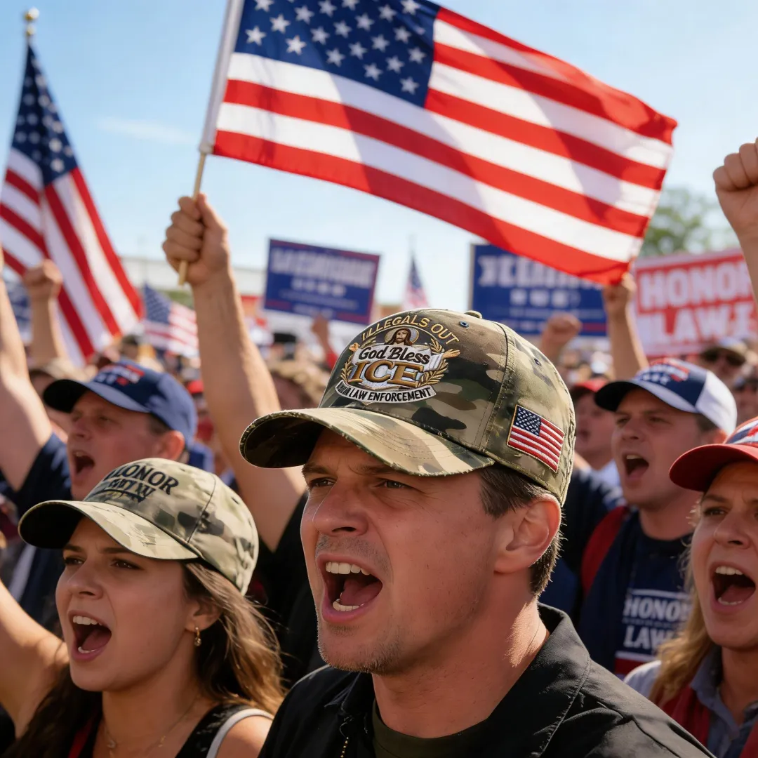 Rugged Camo “God Bless ICE” Trucker Hat – Patriotic Law Enforcement Support Baseball Cap
