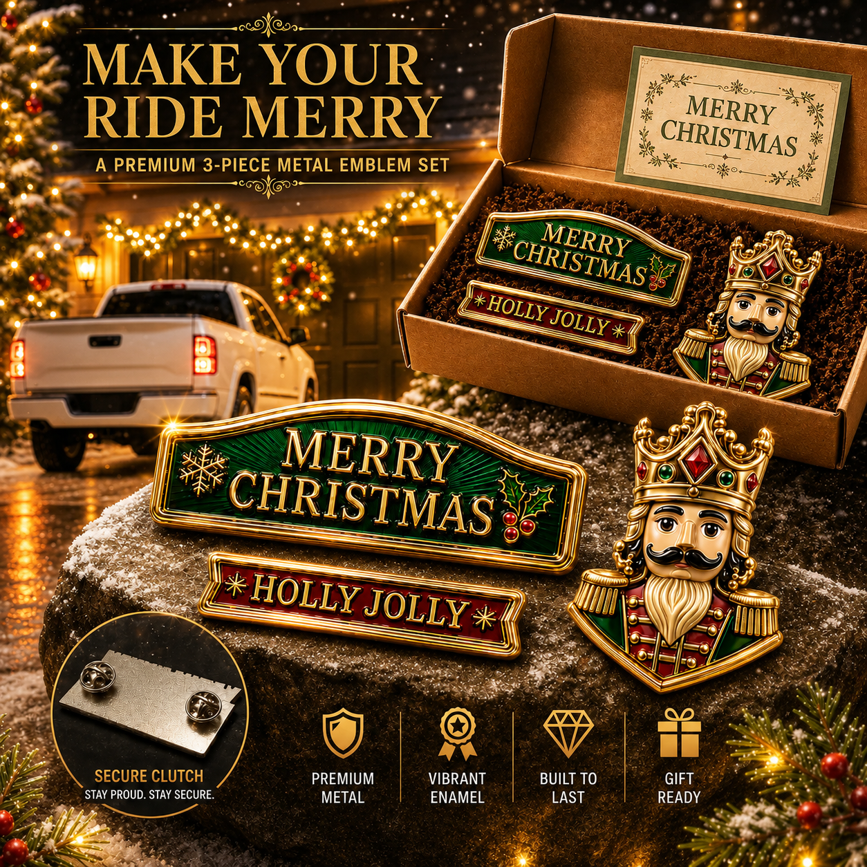 ⚡50K+ SOLD!🔥 3-Piece Christmas Car Emblem Metal Badge Set – Multiple Festive Character Styles Available