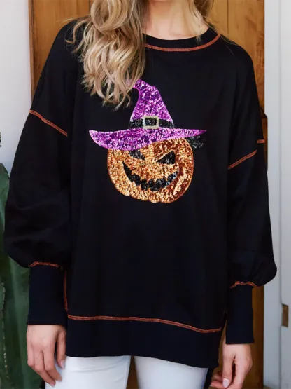 BEST DRESSED SEQUIN GHOST & PUMPKIN TOP(Buy 2 Free Shipping)