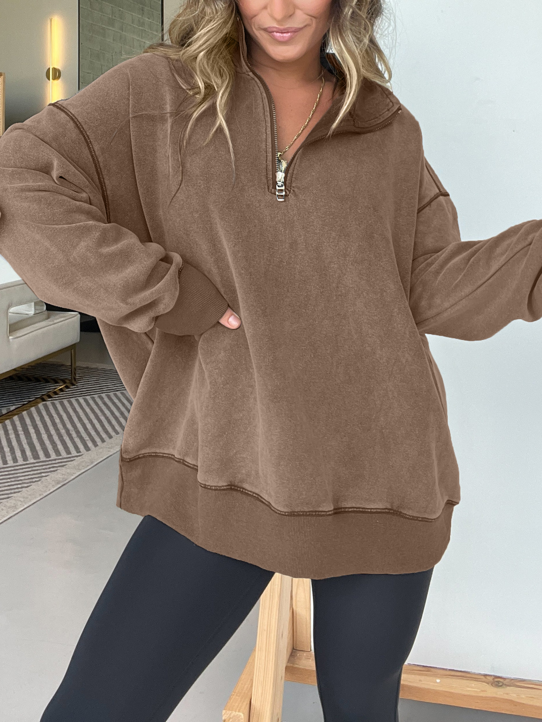 Oversized Quarter Zip Vintage Pullover (Buy 2 Free Shipping)