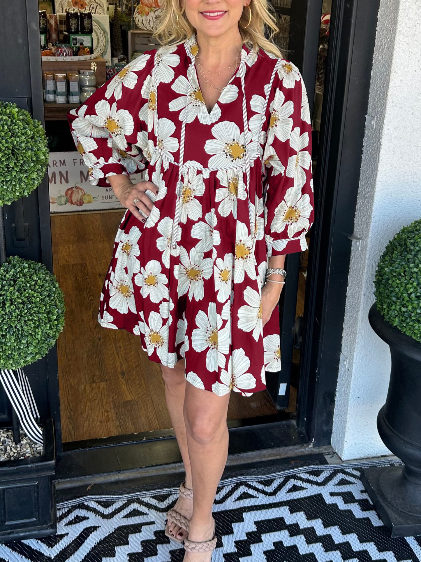 Women's 3/4 Sleeve Floral Mini Dress With Pockets (Buy 2 Free Shipping)