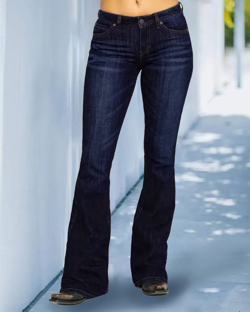 Trendy Pocket Pattern Retro Bootcut Pants-Pink Laura