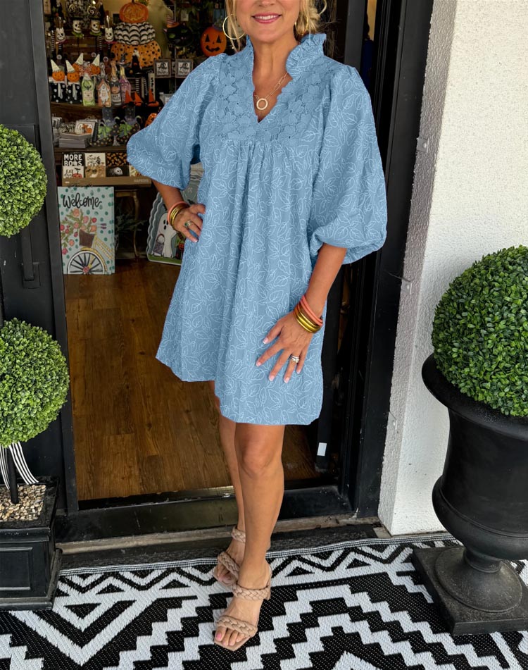 Women's Puff Sleeve Leaf Print Dress (Buy 2 Free Shipping)