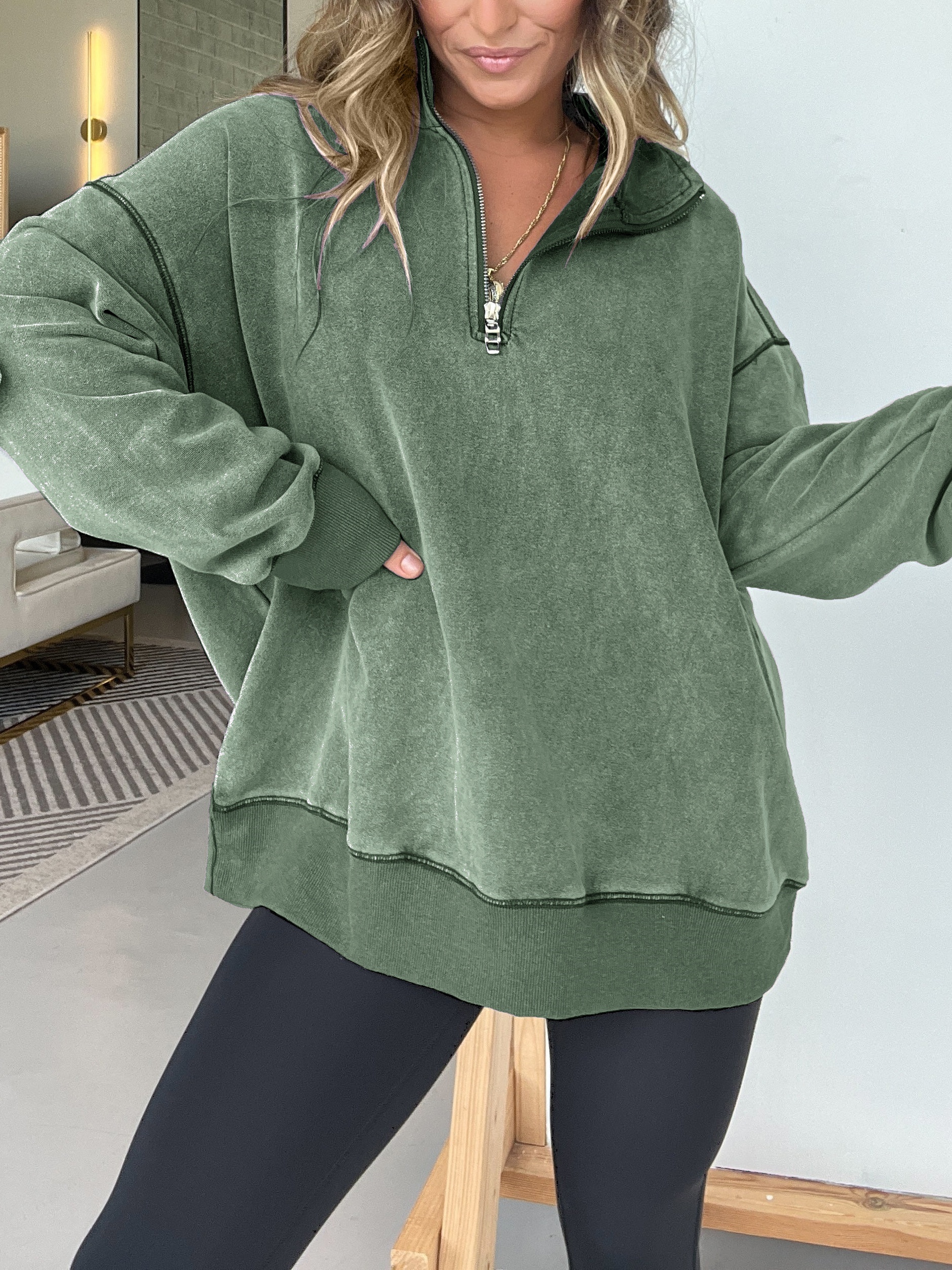 Oversized Quarter Zip Vintage Pullover (Buy 2 Free Shipping)