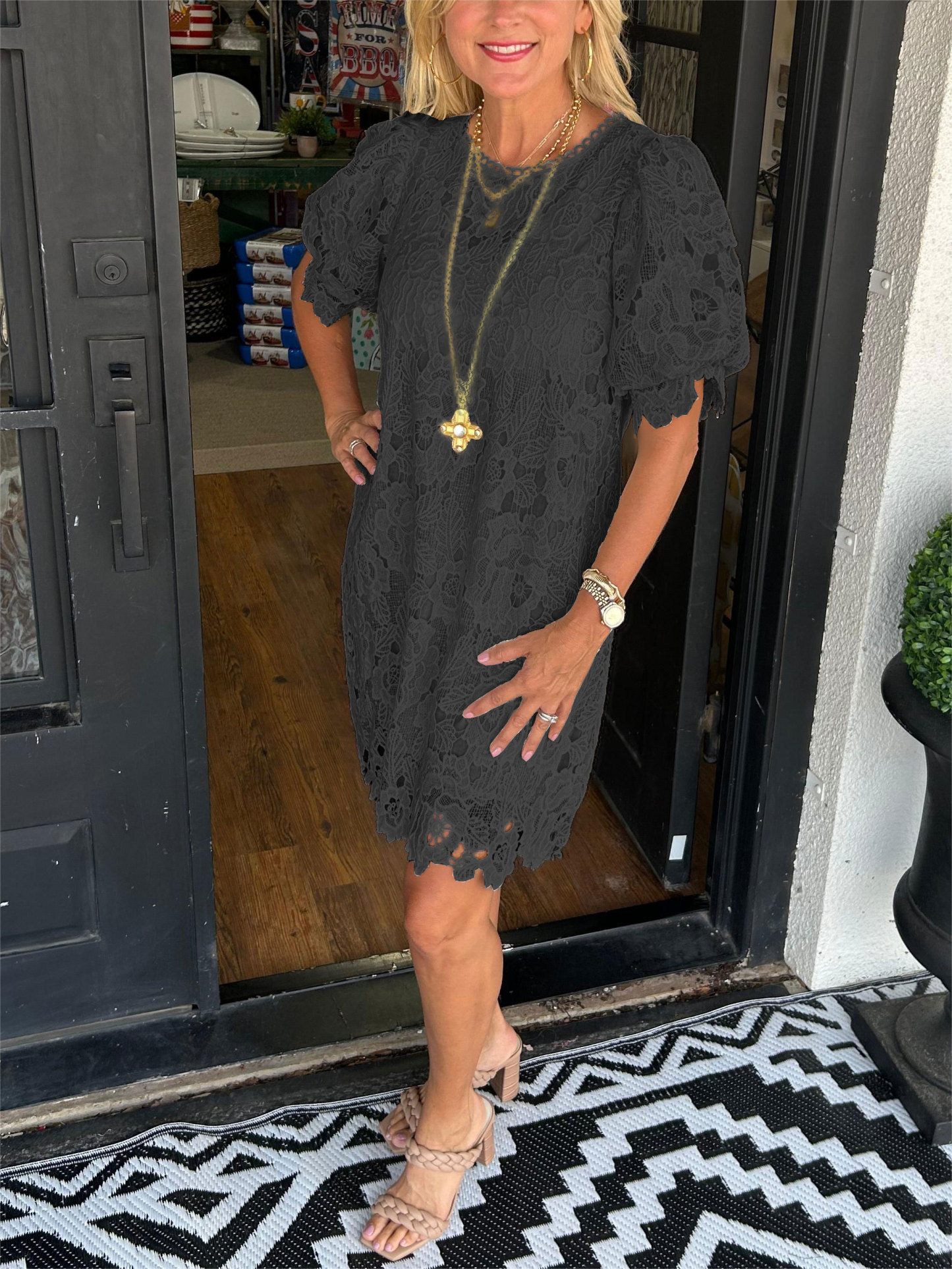 Floral Lace Puff Sleeve Dress