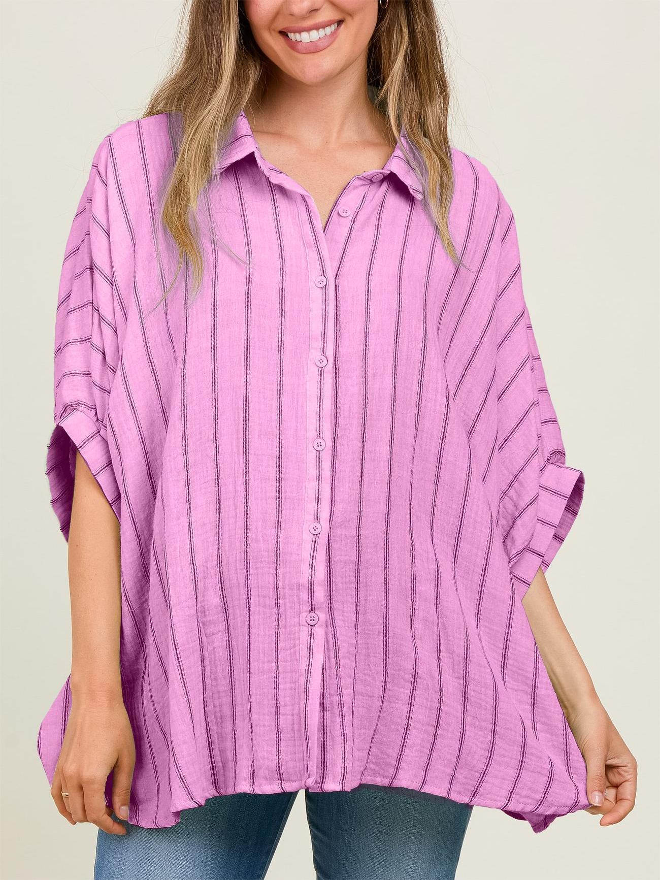 2024 Popular Oversized Striped Button Down Top Shirt jacket(50% OFF🔥)