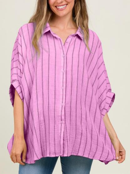 2024 Popular Oversized Striped Button Down Top Shirt jacket(50% OFF🔥)