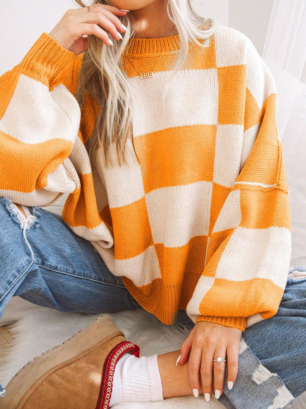 Women's Oversized Checkered Sweater
