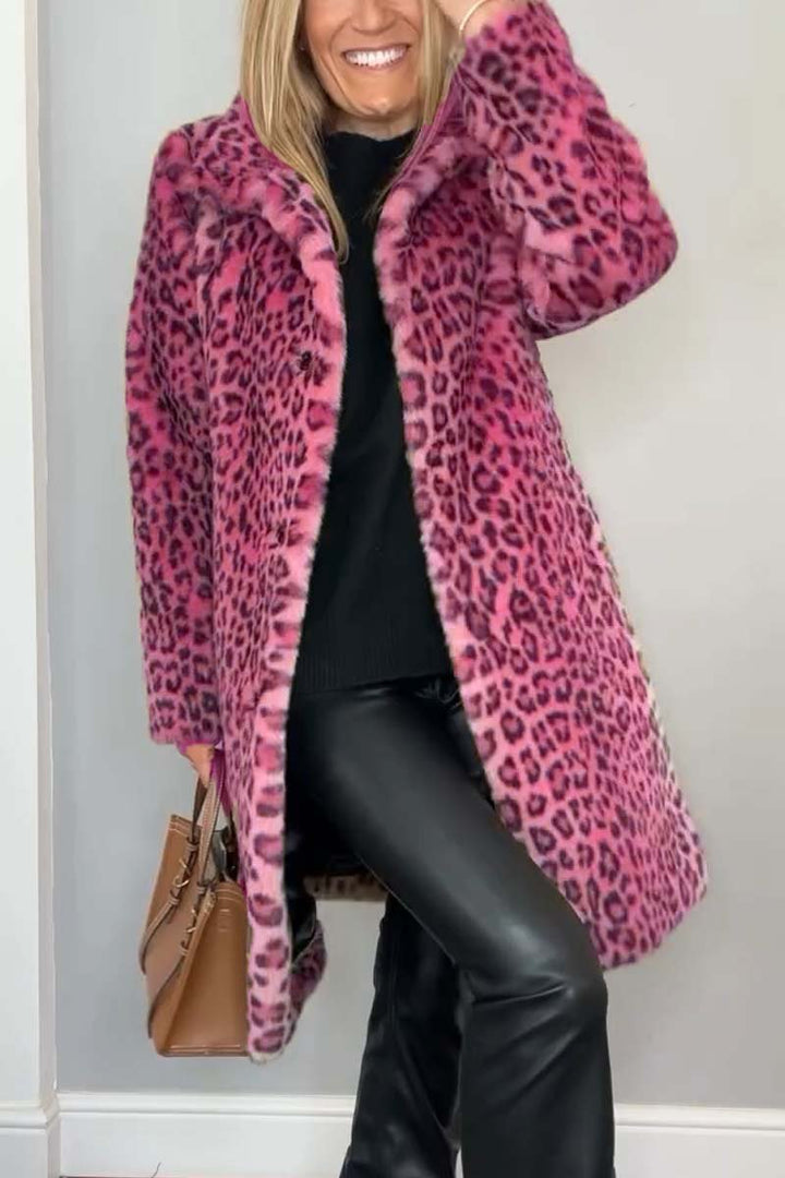 Women's Leopard Lapel Faux Fur Winter Coat (Buy 2 Free Shipping)