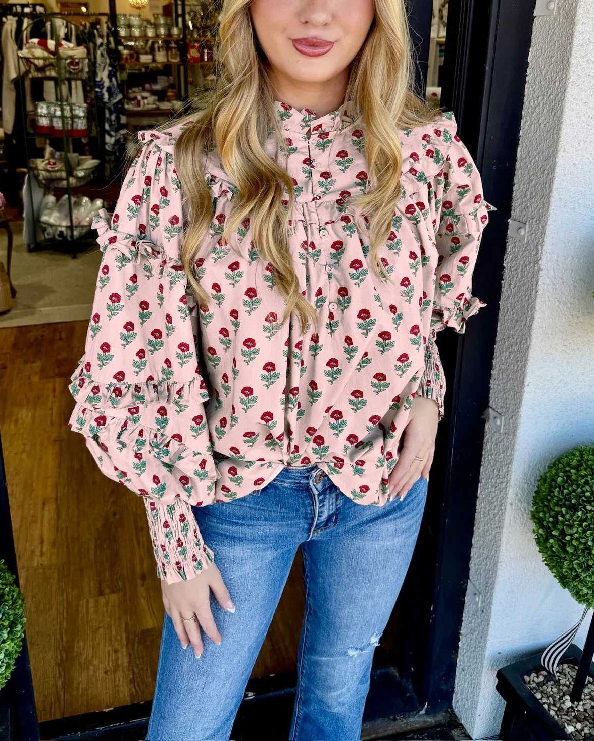 Women's Ruffled Sleeve Rose Blouse (Buy 2 Free Shipping) 