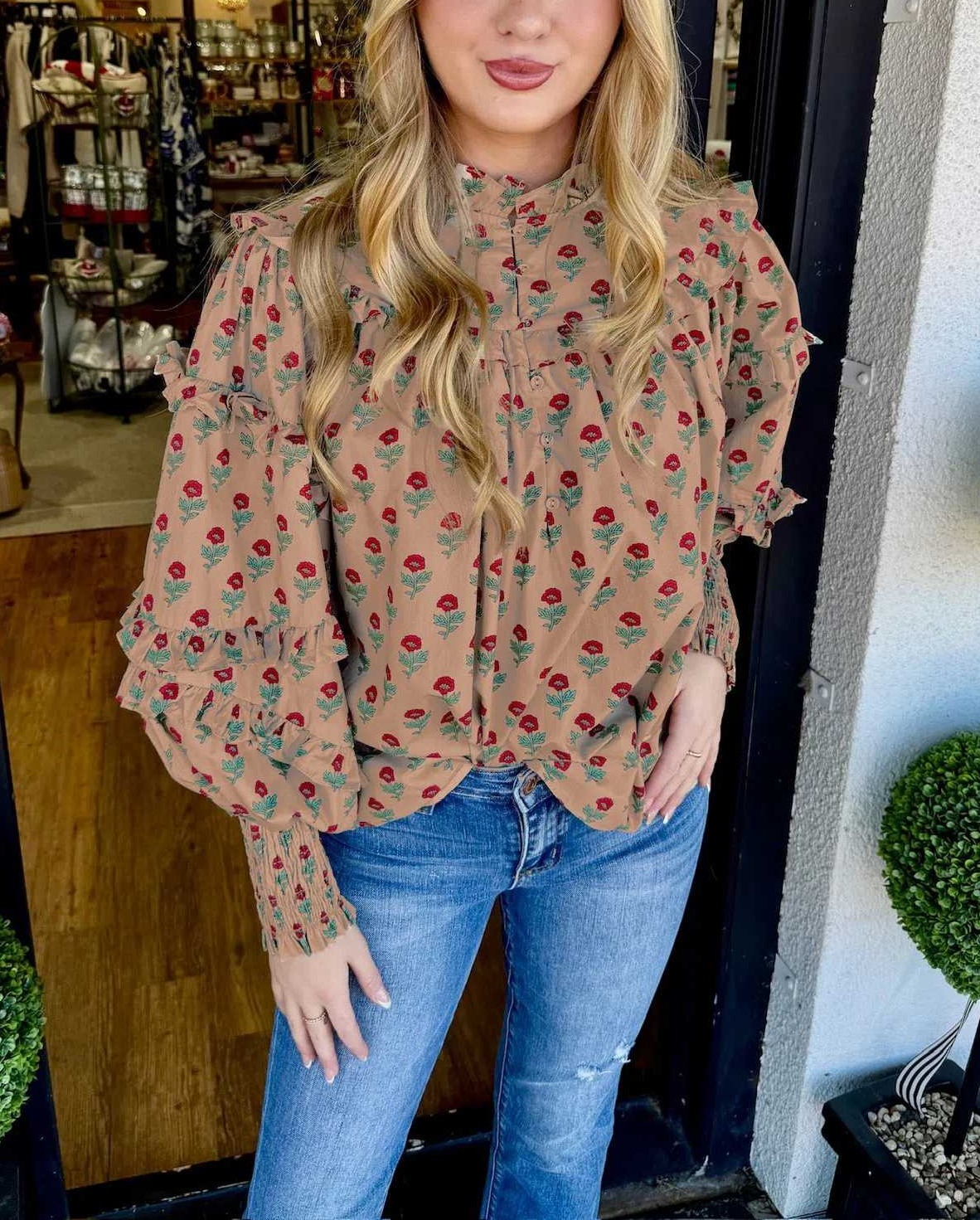 Women's Ruffled Sleeve Rose Blouse (Buy 2 Free Shipping) 