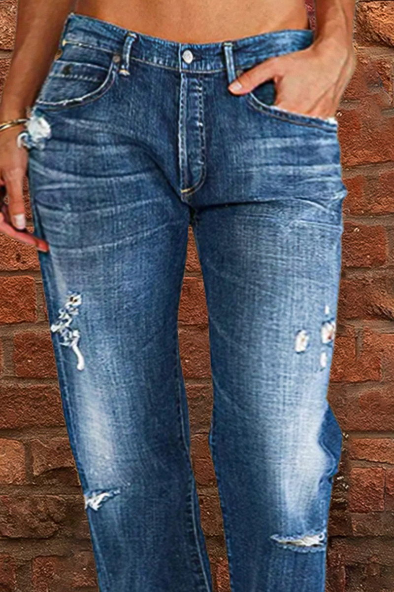 Ripped Low Waist Straight Leg Jeans(Buy 2 Free Shipping)-Pink Laura