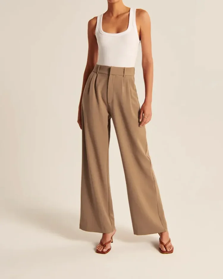 The Effortless Tailored Wide Leg Pants For Women-Pink Laura