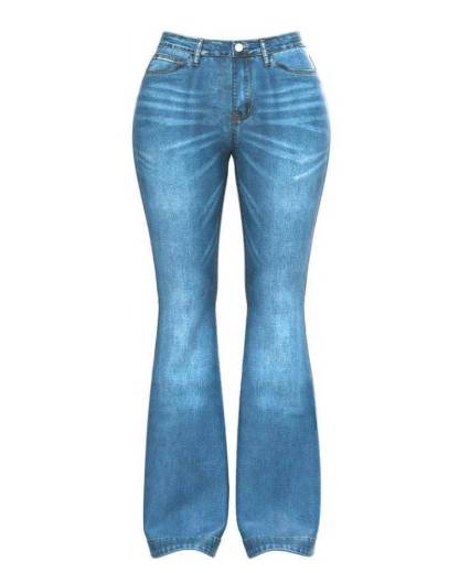 Ladies Flared High Waist Denim Button Stretch Trousers-Pink Laura