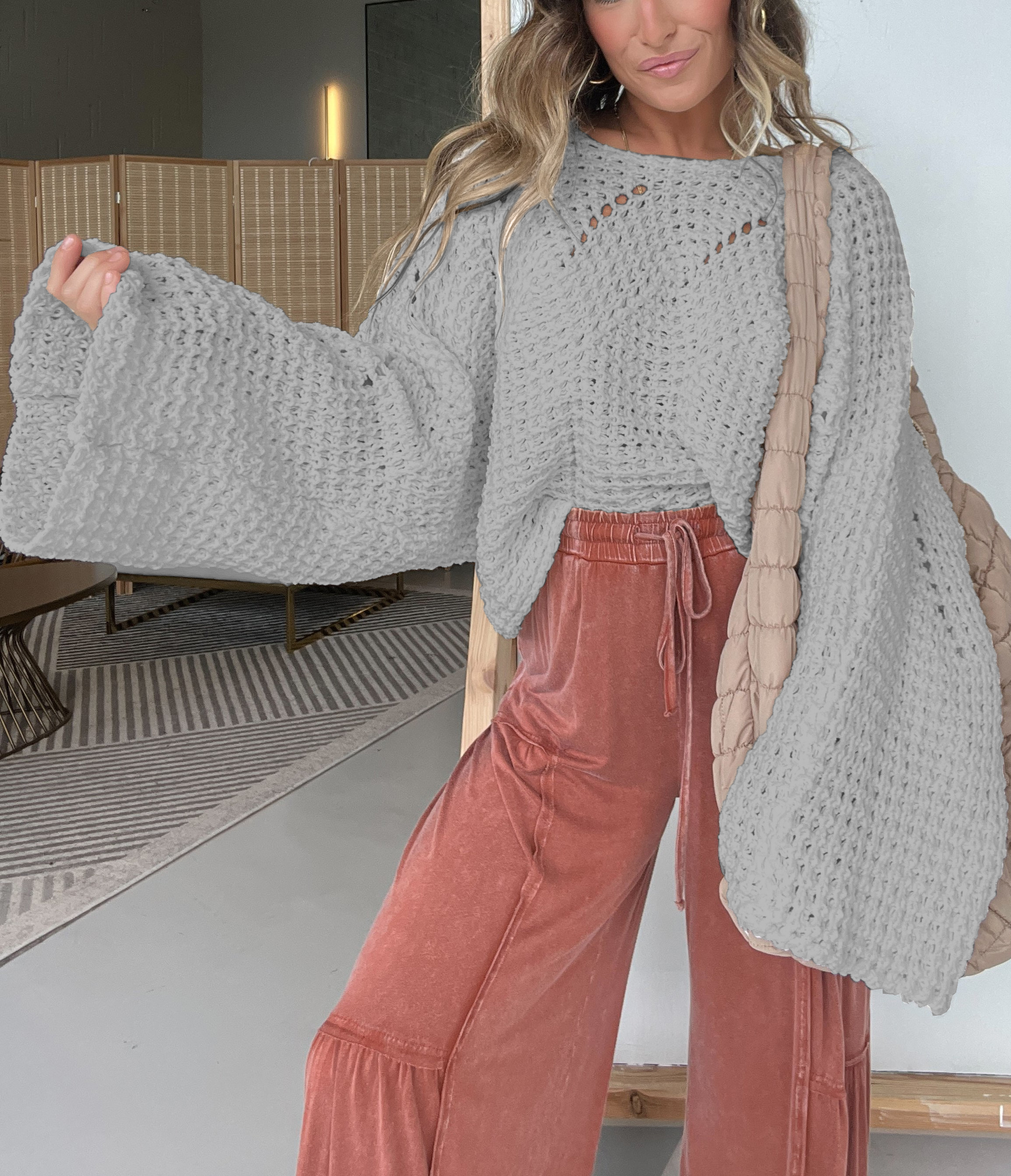 Women's Oversized Knitted Twist Detailing Sweater 