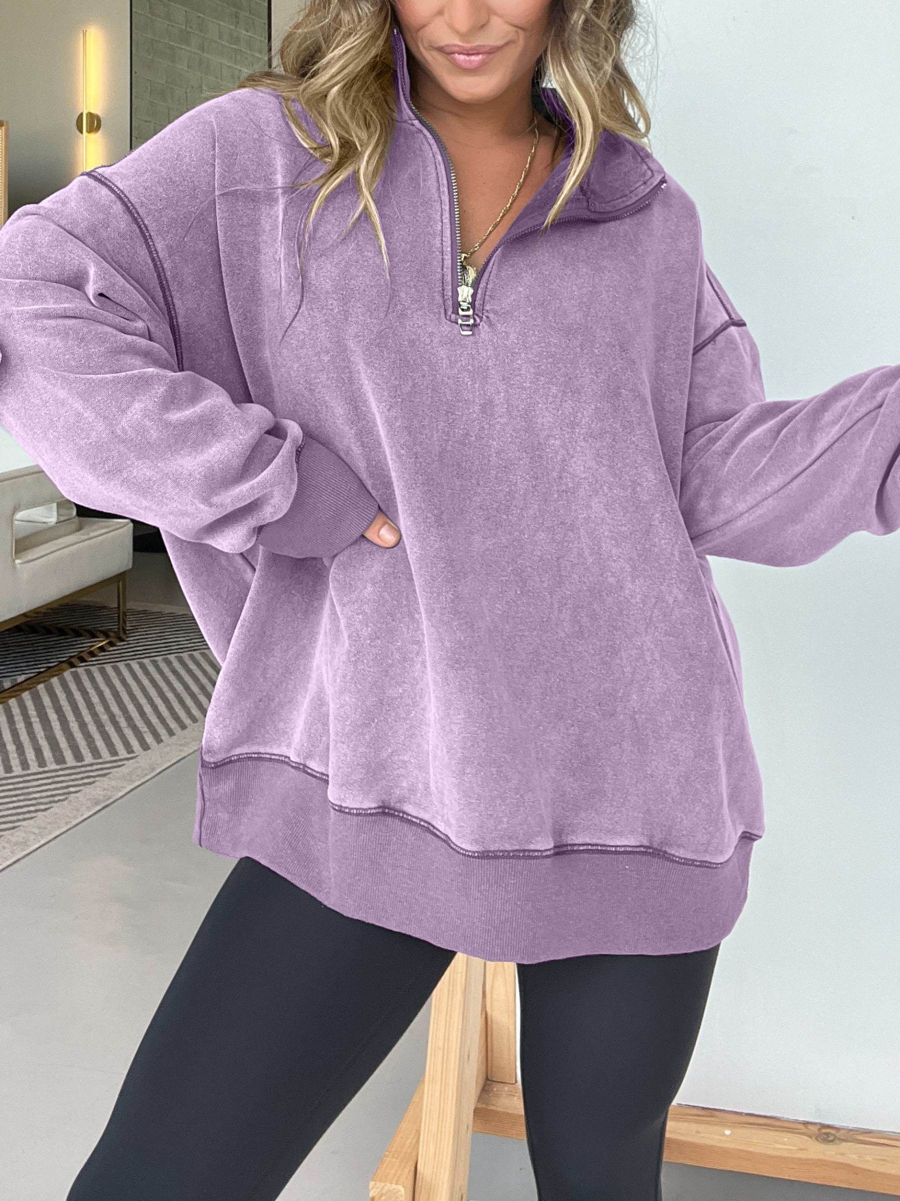 Oversized Quarter Zip Vintage Pullover (Buy 2 Free Shipping)