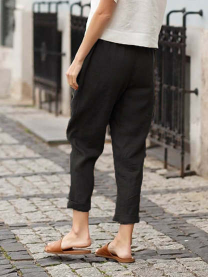 Linen-cotton Women's Large Size Loose Pants-Pink Laura